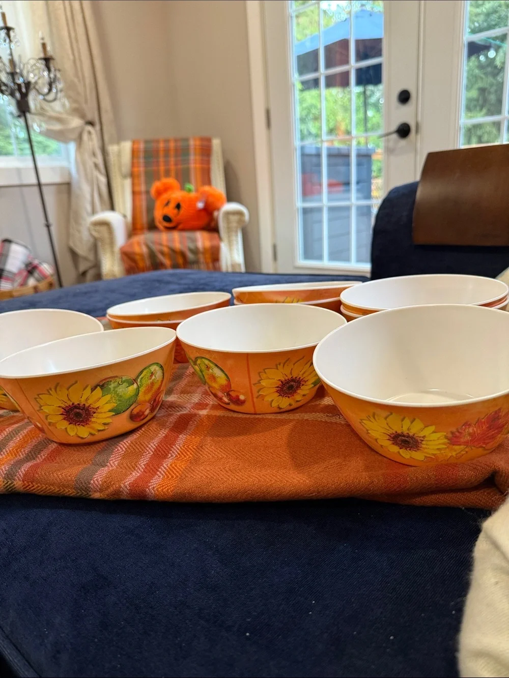 Citrus Grove Set of 10 Hard Plastic Fall Sunflower Fruit Bowls 6 Inch